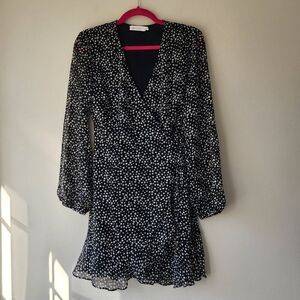 All in Favor Polka Dot Mini Dress | Medium | Long Sleeves Wrap Style Sheer